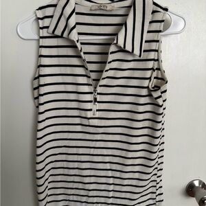 ViVI Black and White Striped Zip-Up Blouse
